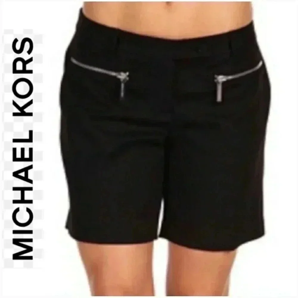 Michael Kors Women's Pockets Black with Gold Zipper Short Bermuda Shorts sz 8